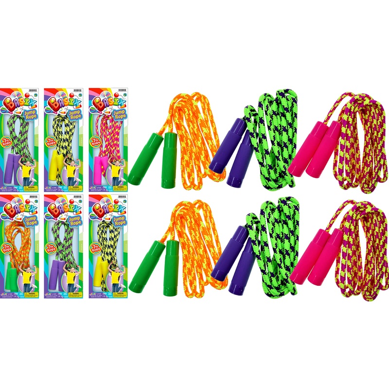 JA-RU 7ft Adjustable Jump Rope for Kids (6-Pack) – Nylon Braided Skipping Rope for Kids | Playground Toys & Recess Equipment for