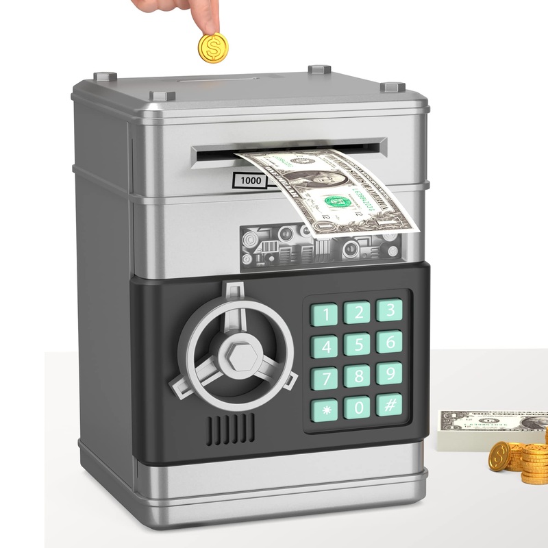 JUNEU Piggy Bank for Kids, Toys for 5 6 7 8 9 10 Year Old Kids Birthday Gifts, Electronic Kids Piggy Bank, Money Savings Box ATM