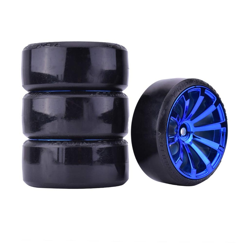 LAFEINA RC Plastic Wheel and Tire Set, 63mm Hard Tyres for 1/10 Drift Car HSP Tamiya HPI Kyosho On-Road Drifting Car (Black)