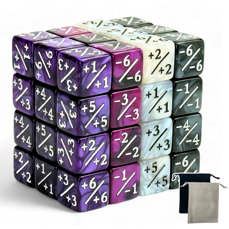 Luck Lab MTG Magic Life Counter Dice, 48 PCS – Compatible w/Magic Card Game Accessories, CCG Creature Stats w/ 2 Dice Bags (Purp
