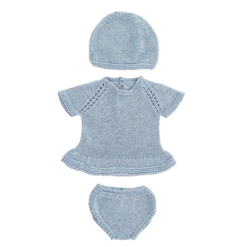 Miniland Clothes for Dolls 15 3/4” Knitted Outfit Dress & Hat – ECO, Made in Spain, Quality, Role Play, Educational