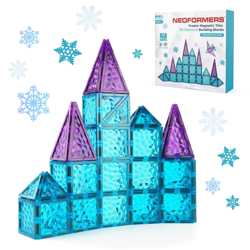 NEOFORMERS Magnetic Tiles 26 pcs Frozen Castle Magnetic Tiles – 3D Diamond Building Blocks, STEM Educational Kids Toys for Prete