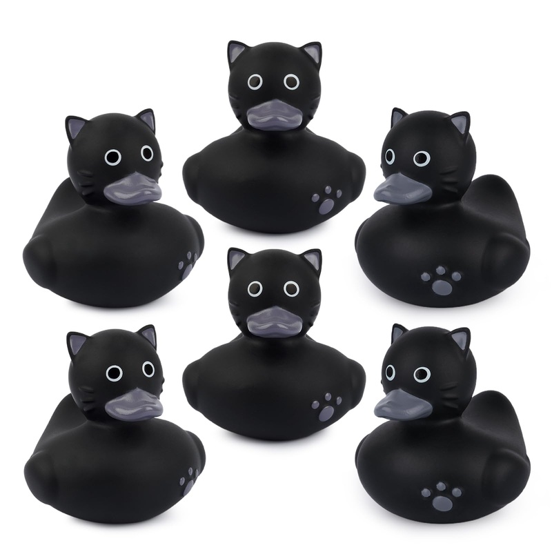 QAUJERY Cat Rubber Ducks, 6Pcs Black Cat Funny Bath Toy for Jeeps, Squeak Duck, Car Decorations