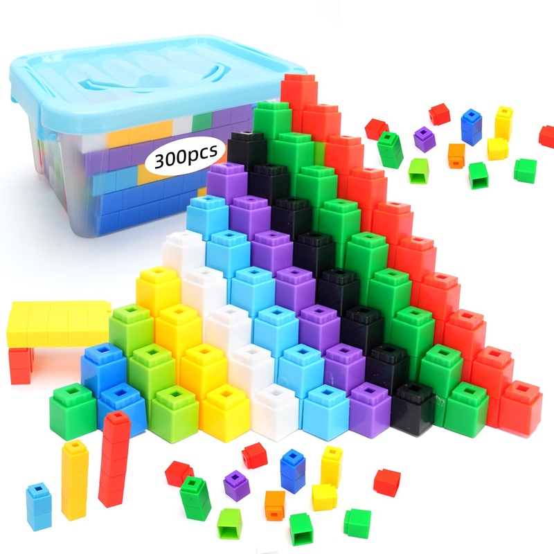 QUYSK 300 Pcs Linking Cubes for Kids, Counting Blocks with Storage Boxes, STEM Connecting Cubes Math Manipulatives for Preschool