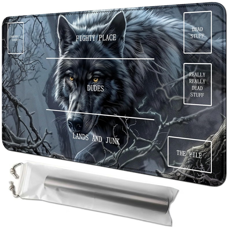 RWUTYTIUL Timber Wolf Card Playmat 24 X 14 Inch with Tube Bag, Card Gameplay Playmat with Zones Commander Deck Board MTG RPG CCG