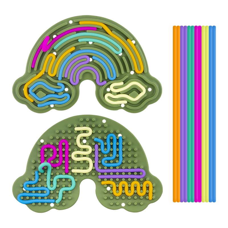 Sensory Activity Board:Silicone Fidget Toy for Stress Relief,Calming,Focus,ADHD and Autism | Double-Sided Rainbow Sensory Toys|K