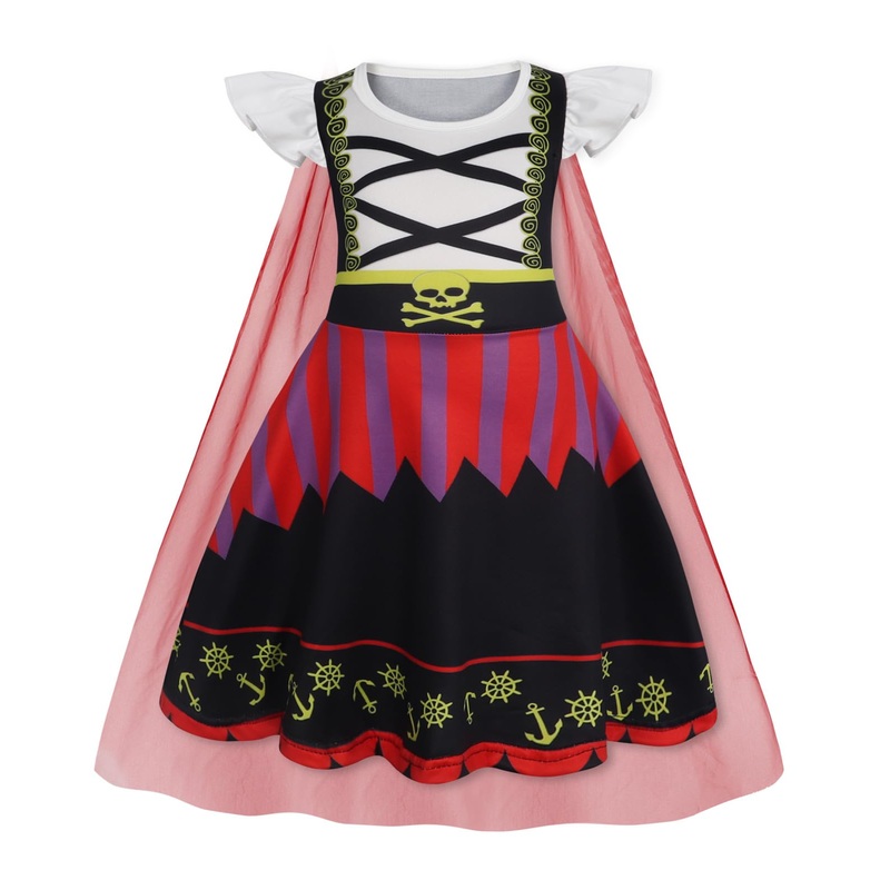 WonderBabe Girl Costume Buccaneer Princess Costume Halloween Party Dress Up Birthday Party Dress Up Dress with Cape size 6-7
