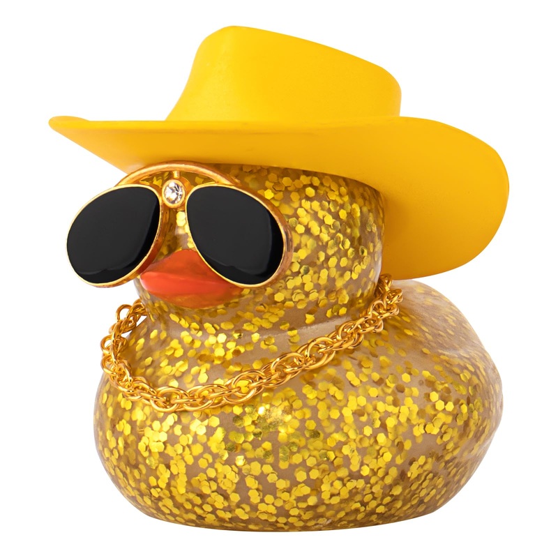 wonuu Car Rubber Duck, Dashboard Decorations Colorful Sparkly Cowboy Hat Ducks for Car Ornament Accessories with Hat, Diamond Gl