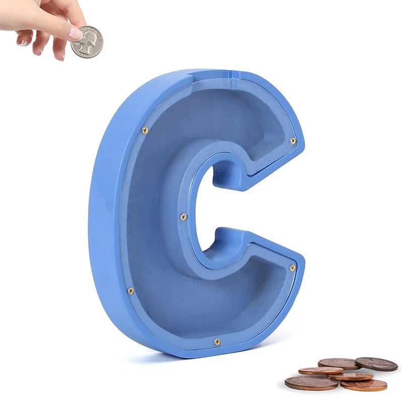 Wooden Piggy Bank – Personalized Letters Coin Bank, Creative Twenty-Six English Alphabet Letter Storage Tank, Money Box Gift for