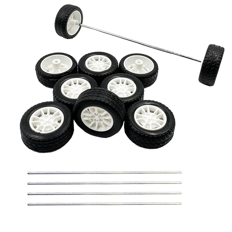 10PCS Toy Car Wheels 25mm Rubber Tire with 5PCS Shaft Round Axles for for DIY Model Toy RC Car Accessories Parts (2X25MM)