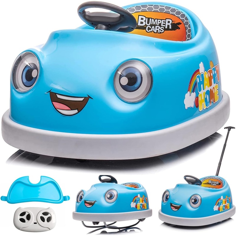 12V Dual Battery Electric Ride on Kids Bumper Car w/Remote Control,360 Degree Spin,Push Rod Rocker Horse Function,3-Speeds Babie