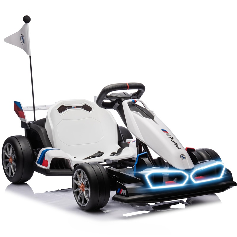24V Electric Go Kart for Kids, Drift Racing Go Kart, Licensed BMW 7.5 MPH Electric Go Kart with Drift Race Pedal, Adjustable Sea