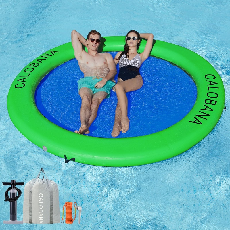 8ft Float Ring Inflatable Water Hammock Island with Mesh Tanning Pool Lounger Float for Adults Round Floating Mat Raft for Party