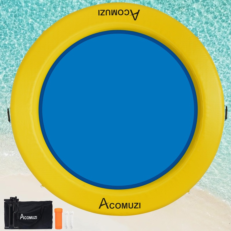ACOMUZI 8FT Water Hammock Inflatable Floating Dock, Round Floating Ring Lake Floats for Adults, Heavy Duty Pool Float Raft for O