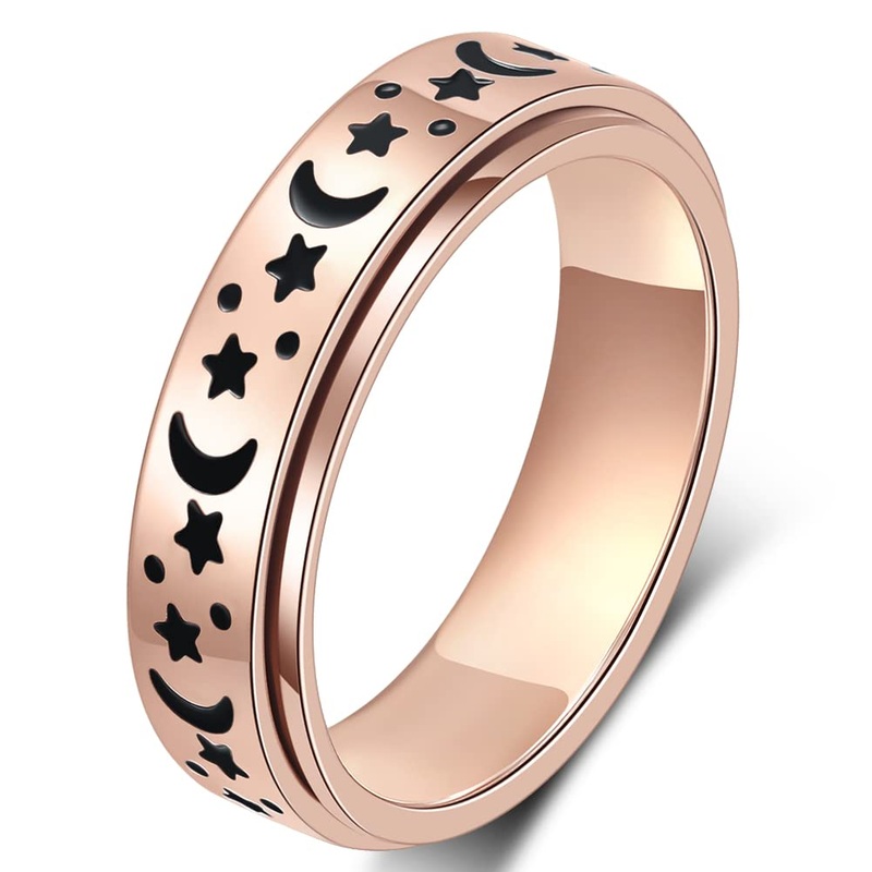 AmorArtSky Spinner Ring for Women: Anxiety Ring for Women Men, Titanium Stainless Steel Spinner Ring, 5 Colors, 6MM, Size 6, Moo