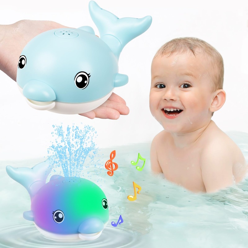 Baby Bath Toys, 2025 Upgraded Magnetic Charging Toddler Bath Toys for Kids Ages 1-3, Light Up Dolphin Bath Toy Sprinkler, Birthd