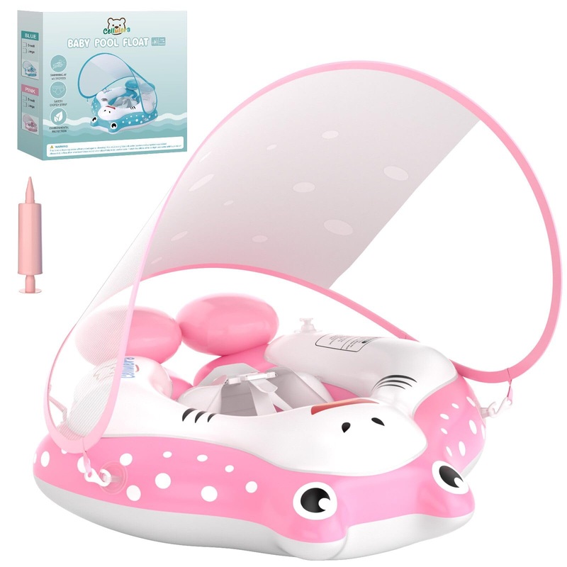 Baby Pool Float with Canopy, Cellulera Inflatable Toddler Pool Float Baby Swimming Float, Adjustable Safety Seat Add Tail No Fli