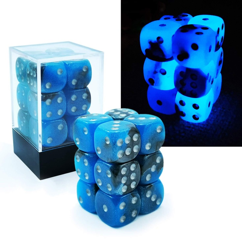 Bescon Two Tone Glowing Dice D6 16mm 12pcs Set Blue Dawn, 16mm Six Sided Die (12) Block of Glowing Dice