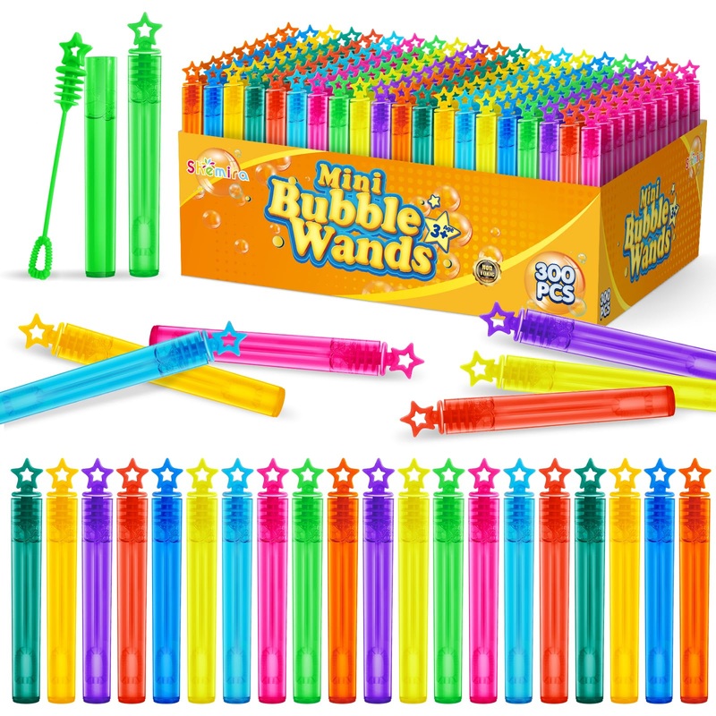 Bubble Wand, 300 Pieces Mini Bubble Wands Bulk in 10 Colors, Bubbles Party Favors Bulk for Kids, Summer Toys for Girls & Boys, C