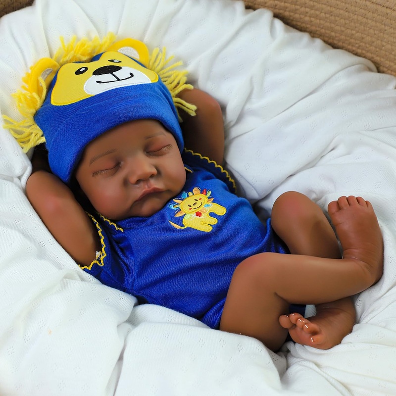 CHAREX Realistic Reborn Baby Dolls Black – 18 inch Newborn Baby African American, Soft Body Real Life Sleeping Baby Doll with Ac