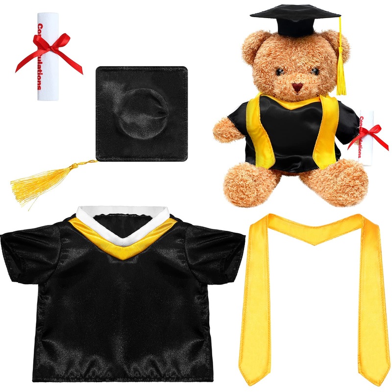 Civaner Graduation Bear Clothes Graduation Hat with Yellow Tassel Diploma Gown Outfit Plush Toy Gown Clothes Accessories Fits Mo