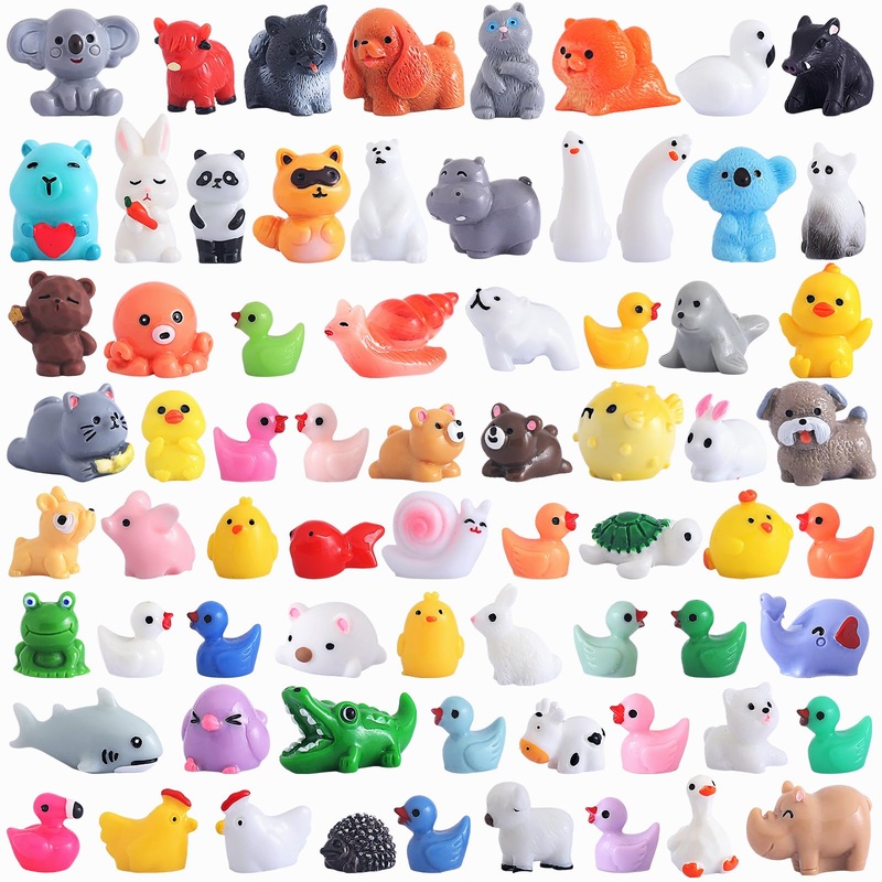 DWWPOO 70 Pcs Mini Resin Animals Tiny Animals Mini Ducks Garden Decor 70 Styles Tiny Resin Miniature Figurines Bulk for Dollhous