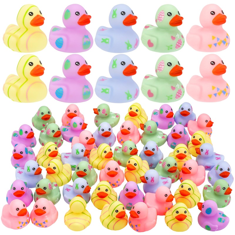 Foilswirl 24 Pcs Easter Rubber Ducks Mini 2” Baby Shower Rubber Duckies Bulk Bath Toys for Kids Easter Basket Stuffers, Party F