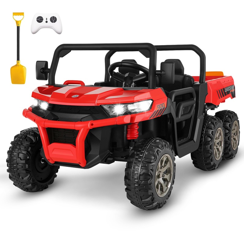 Hikole 24V Ride On Dump Truck w/Parent Remote Control, 2 Seater Ride on UTV Car with Dump Bed, Shovel, LED Light, 24V Ride on To