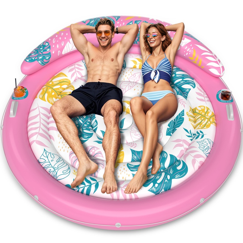 JOSEN Pool Floats Adult, Inflatable Tanning Pool – Extra Large Pool Floats for Adults Heavy Duty, Round Pool Rafts, River Lake F