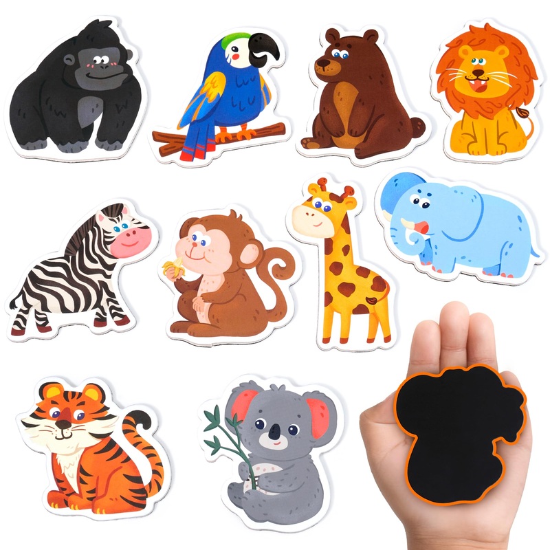 JoyCat Wooden Fridge Magnets for Toddlers – 10 Cute Zoo Animals – Full Back Magnetic Toddler Magnets, Large Refrigerator Baby To