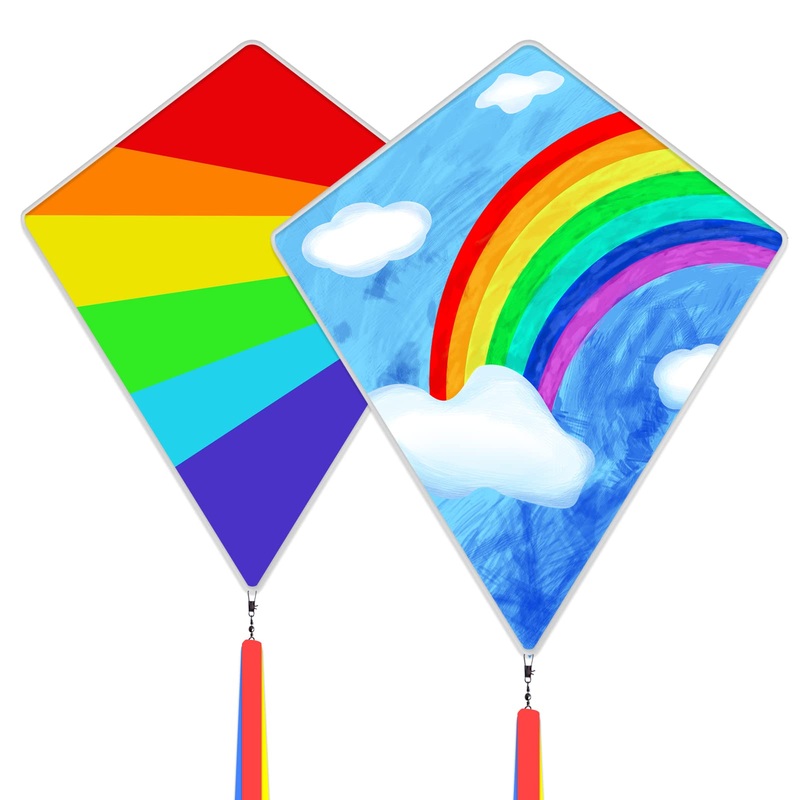 Kaiciuss 2 Pack Diamond Rainbow Kites for Kids, Beach Kite for Boys and Girls, Easy Flying for Toddlers and Beginners, Comes wit