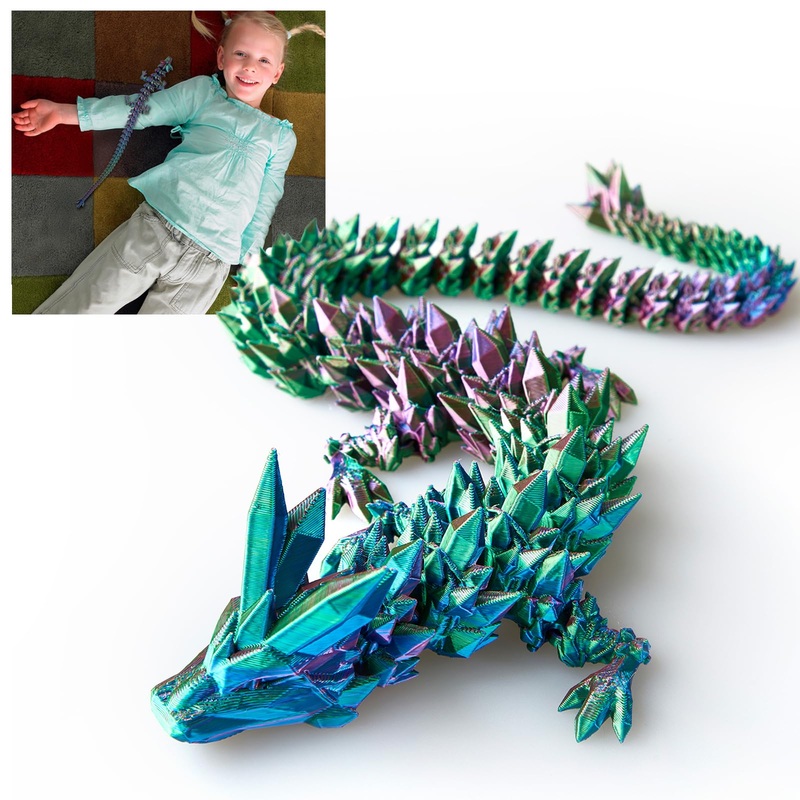 Meet Gladness 12 in 3D Printed Dragon, 12inch Dragon,3D Dragon Toy,Large Dragon Present,Ariculated Crystal Dragon (Blue Blue Pur