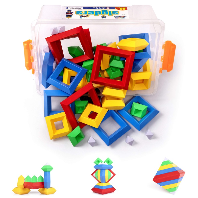 Play Build Slyder Set: 60 Pieces 3D Pyramid Building Blocks, Geometric Stacking Toys for Kids Ages 4+ – Creative Early Childhood