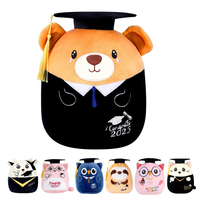 refavor Graduation Stuffed Animal 2025-8 Inch Cat Stuffed Animals with Black Cap Cute Commemorative Graduation Plush Pillow Gift