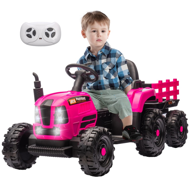 Ride on Tractor with Trailer, 24V 400W Powered Electric Tractor Toy w/Remote Control, Electric Car for Kids, Music Bluetooth and