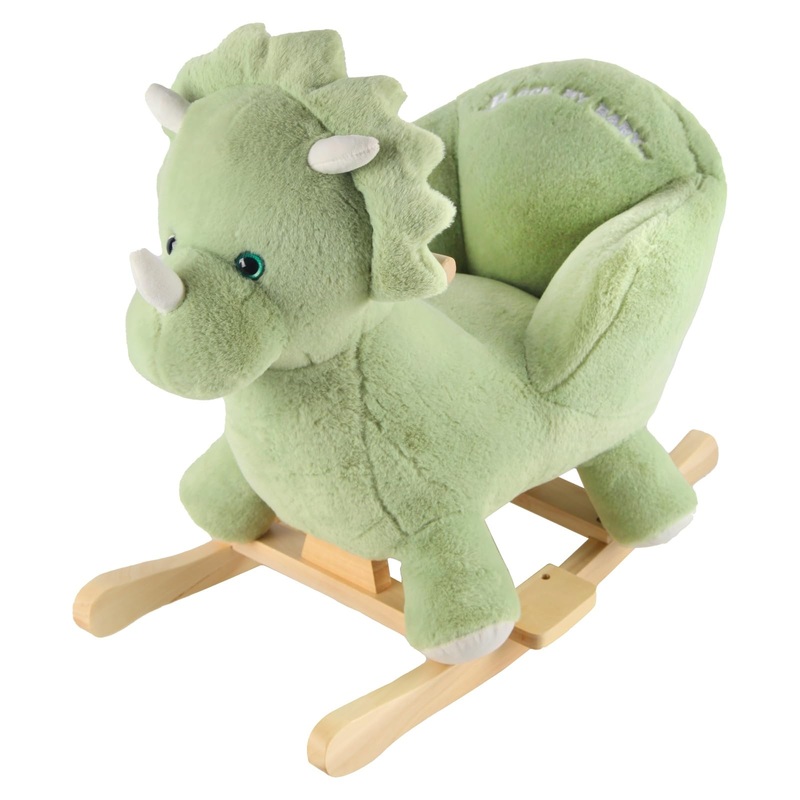 Rock My Baby Rocking Horse Green Dinosaur with Chair, Plush Stuffed Animal Rocker, Baby Rocker with Sweet Music, Wooden Rocking