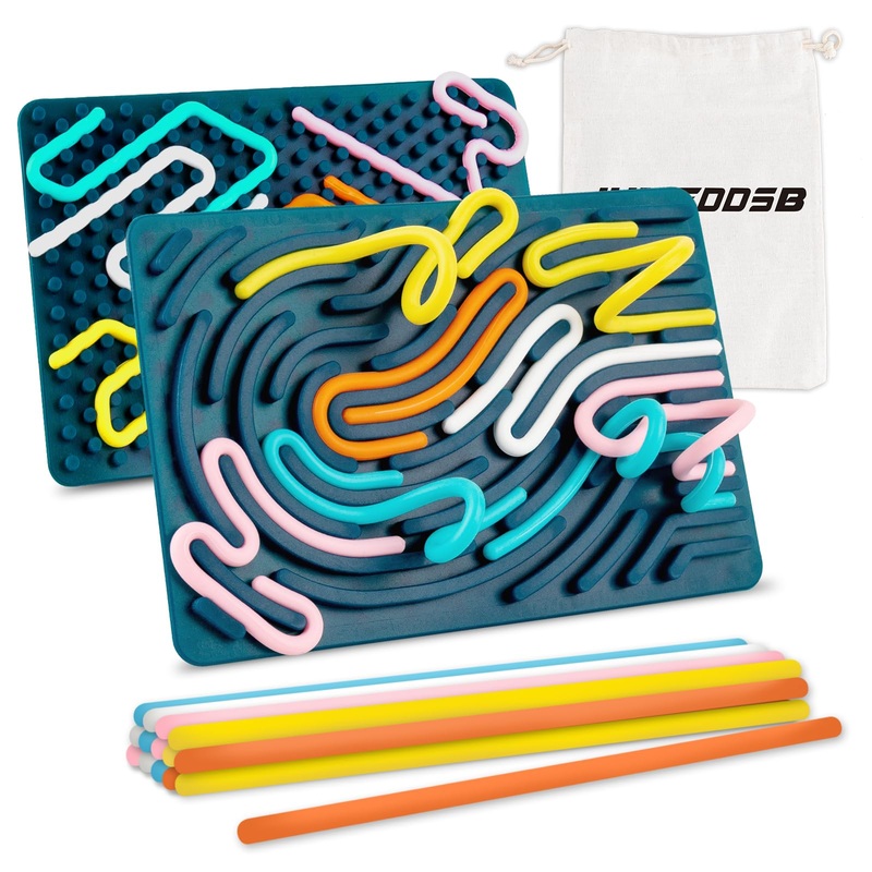 Sensory Activity Board, Double-Sided Silicone Sensory Fidget Toy with 15 Strings for Autism, Stress, Anxiety, Calming, Focus, No