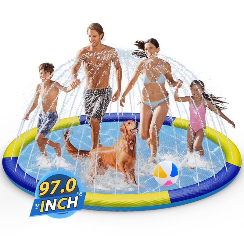 Splash Pad Sprinkler for Kids, 97” Extra Large Non-Slip Baby Play Mat – 3 Colors, Dog Pool Toys, Toddler Outdoor Toys for Ages