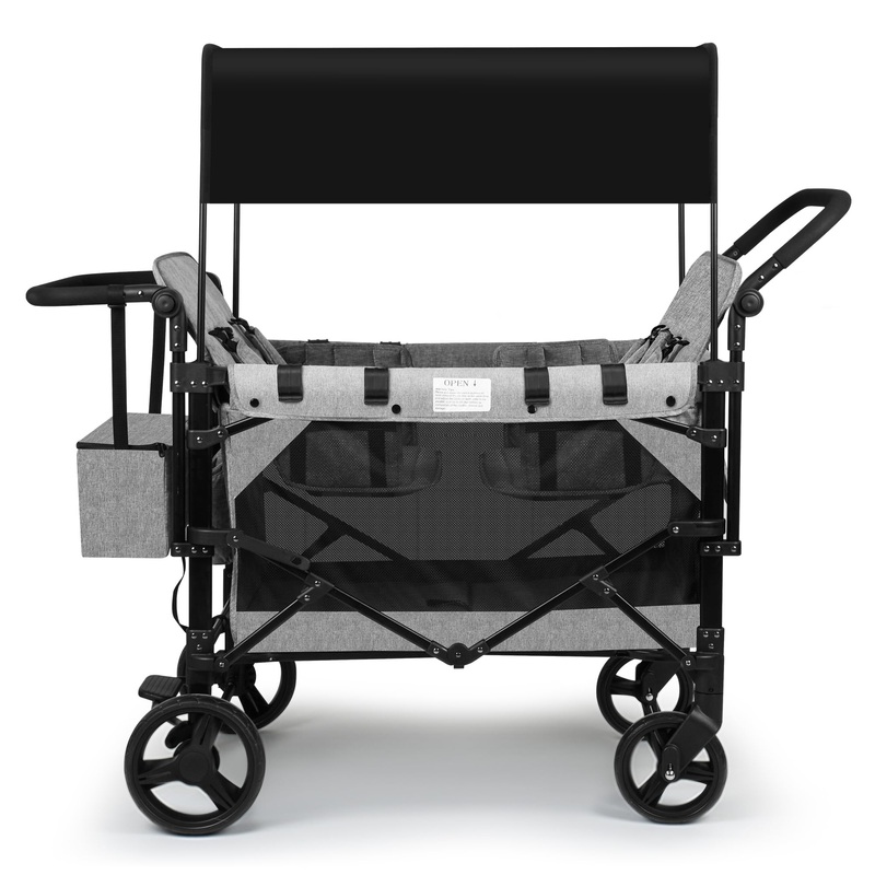 VOOI Stroller Wagon 4 Seater, Wagon for Kids, Collapsible W4 Stroller with Seats with 5-Point Harnesses, Easy Access Zipper Door