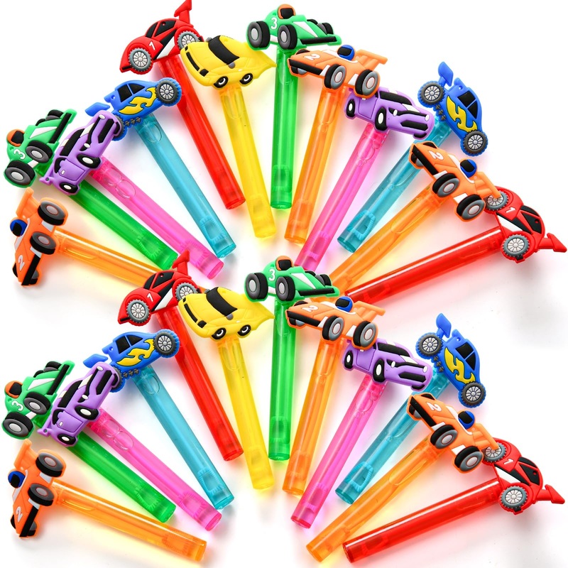 Winrayk Race Car Party Favors, 24Pcs Cars Themed Mini Bubble Wands for Kids Bubbles Bulk with Detachable Topper (6 Styles & Colo