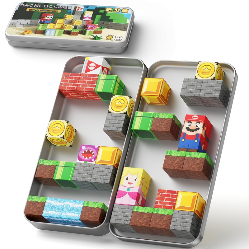 WMXDU Mini Magnetic Blocks, Travel Magnet Building Blocks for Toddlers, 35 PCS Magnetic Building Toys with Portable Iron Box STE