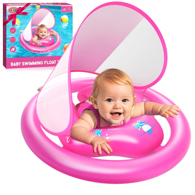 ZIZZ Swimming Float Baby-Toys Gifts: Inflatable Pool Float Toys with Sun Protection Canopy Beat Baby Gift for Age 6+ Months 1 2