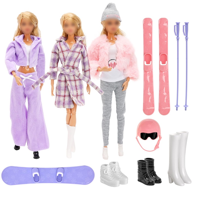 13 Pcs Doll Coat Clothes & Accessories – 3 Set Winter Coats, 2 Pairs Shoes & 8 Pcs Skiing Accessories for 11.5 Inch Girl Doll Pl