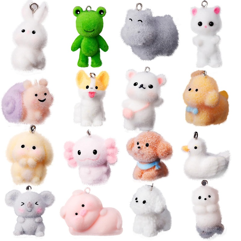 16 Pcs Mini Resin Animals Charms 16 Styles 3D Mini Animals Charm Pendant Cartoon Animal Ornament DIY Cute Charm for Keychain Bra