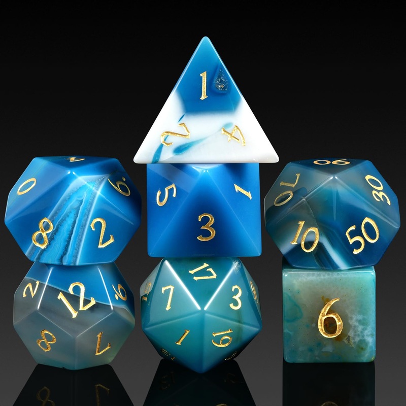 Aagte Dice Set D&D DNDND A Full Set of Stone DND Dice with Gorgeous Gift Case for Dungeons and Dragons Tabletop Game (Blue Agate