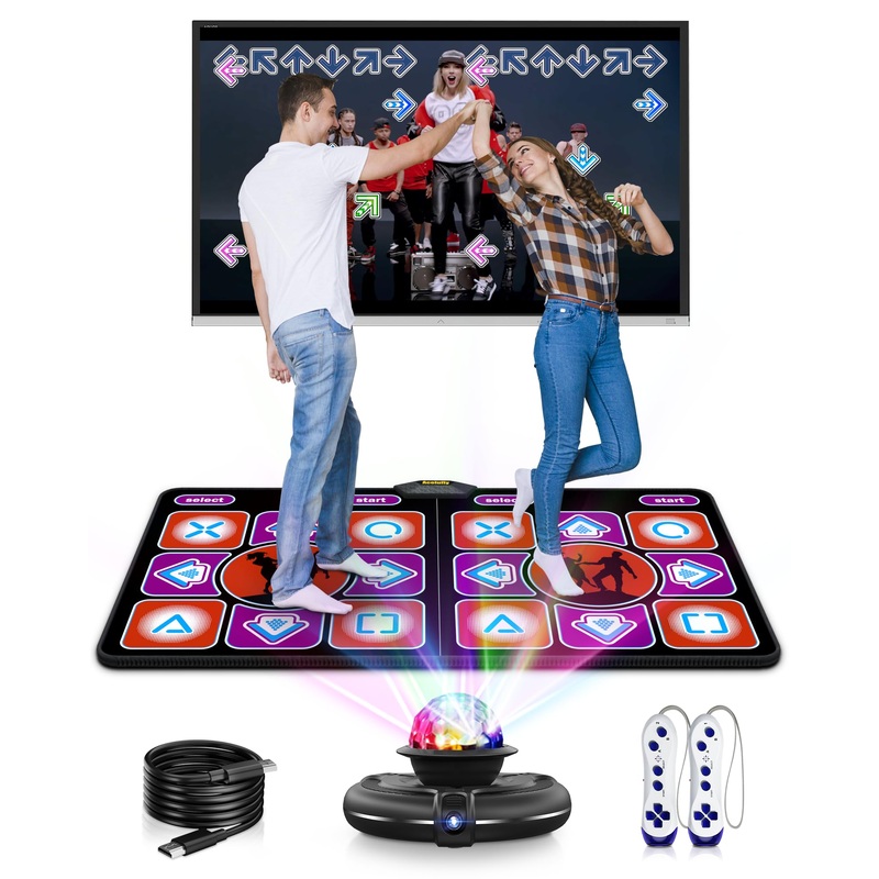Acelufly Double Dance Mat, Flannel Dance Mat for TV with HD Camera, Dual User Play Mat with Wireless Controller, Non-Slip Dance