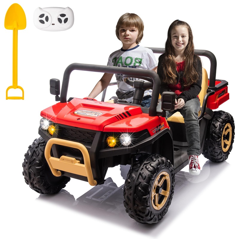 FINITO 24V 2 Seater Ride On Dump Truck,4WD Side by Side Kids UTV with Remote Control, Rubber-Plastic Polymerized EVA Tire Electr