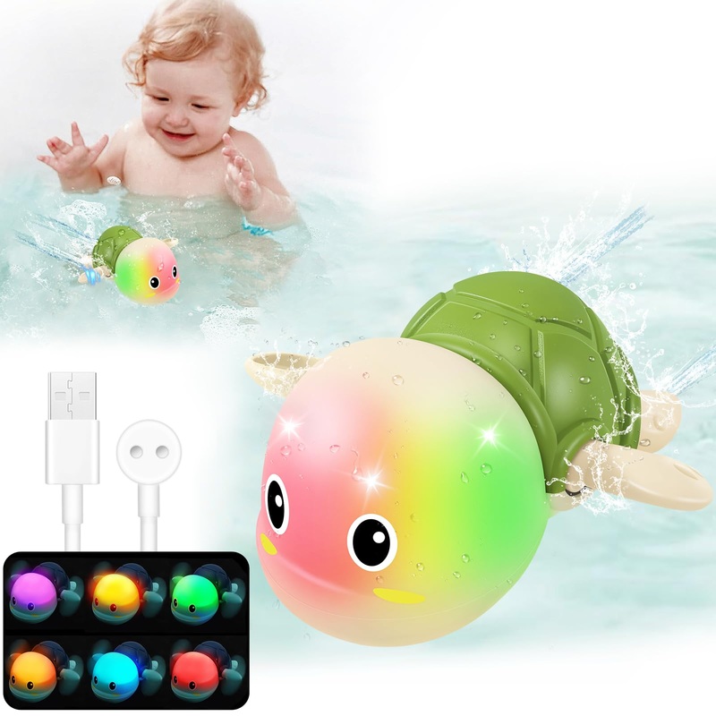 Gigilli Rechargeable Swimming Turtle Bath Toys, Baby Bath Toys for Kids Ages 1-3 2-4, Light Up Bathtub Pool Water Toys, Comes wi
