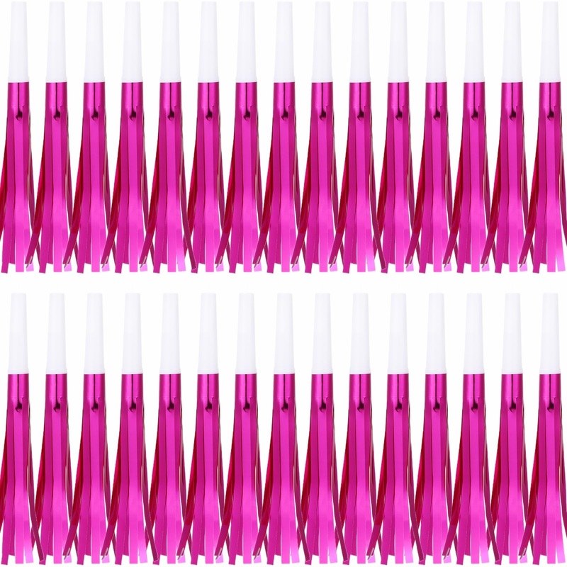 LCPQMZGH 30 Pcs Gold Noise Makers, Metallic Fringed Noise Makers for New Year Party Favor Supplies, Rose Red