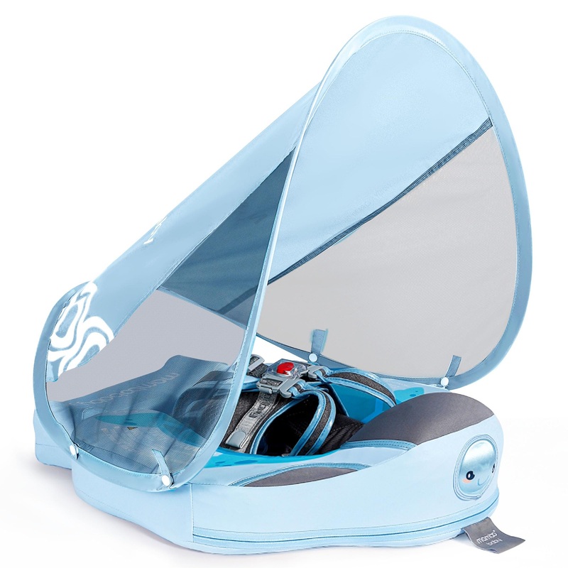 Mambobaby Baby Pool Float with Removable Sun Canopy – Non Inflatable Infant Swim Float with Anti-Flip Tail Design, Waterproof &